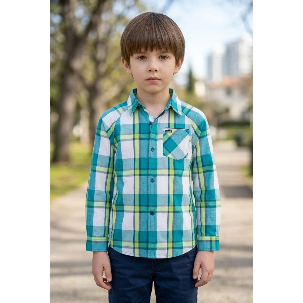 Hurley Kids Teal Green Plaid Long Sleeve Button Down Shirt‎ 4T NWT
